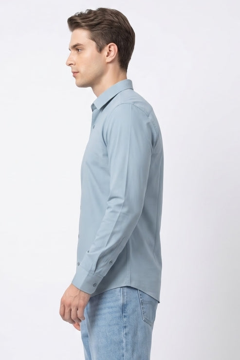Light Blue Satin Regular Fit Shirt