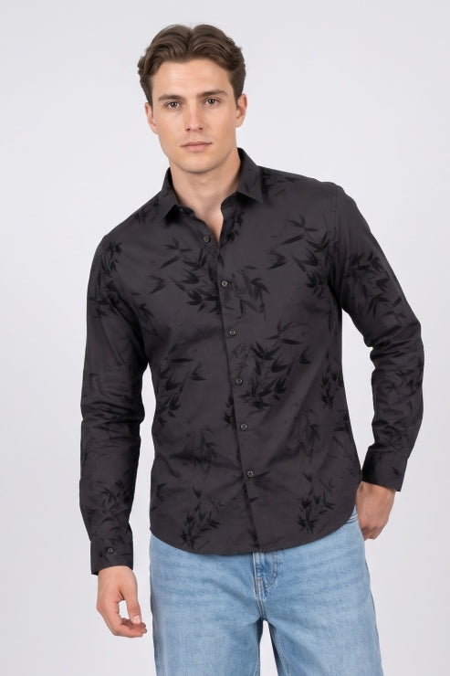 Black Velvet Bird Print Shirt