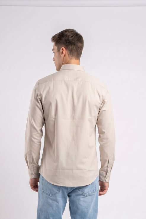 Beige Melange Regular Fit Shirt