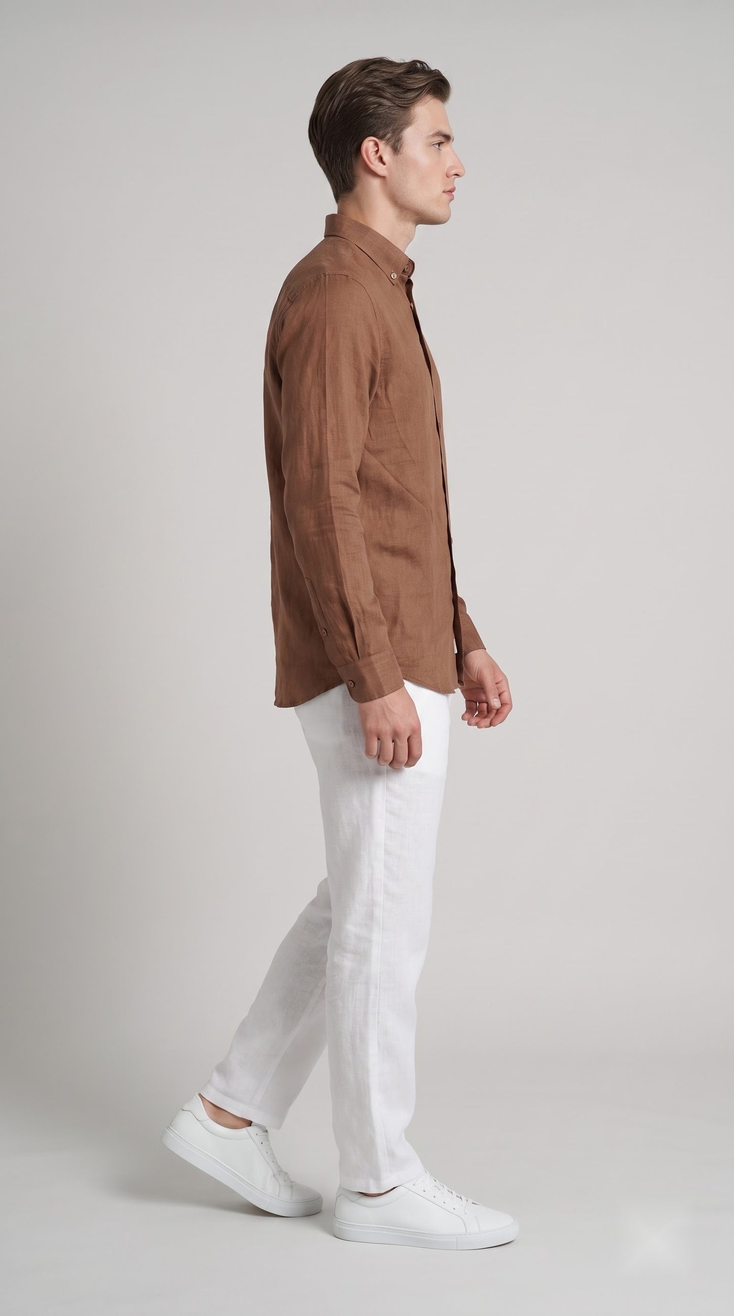 Rust Brown Linen Regular Fit Shirt