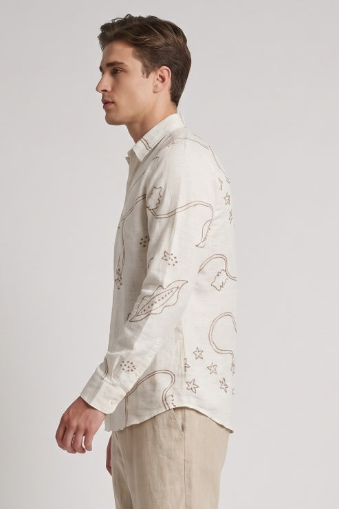 Abstract Art Embroidered Linen Shirt