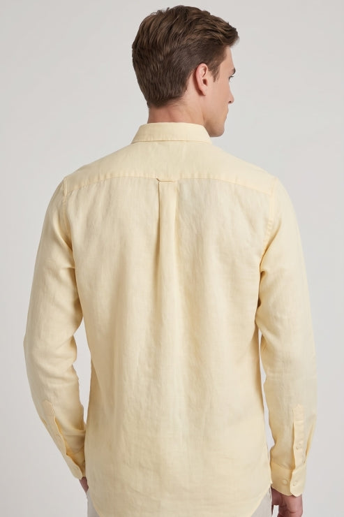 Yellow Linen Regular Fit Shirt