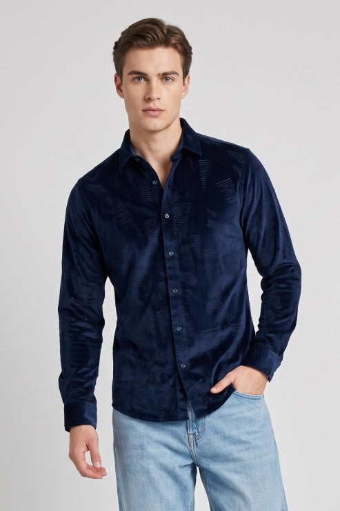 Navy Velvet Print Shirt