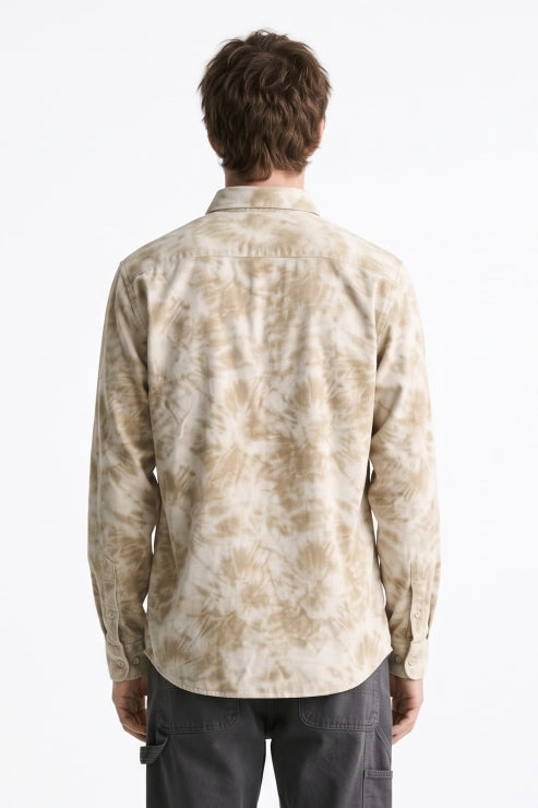 Beige Abstract Print Corduroy Shirt