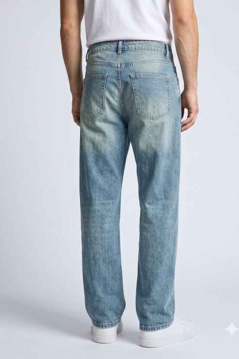 Straight Fit Denim Jeans - Vintage Wash