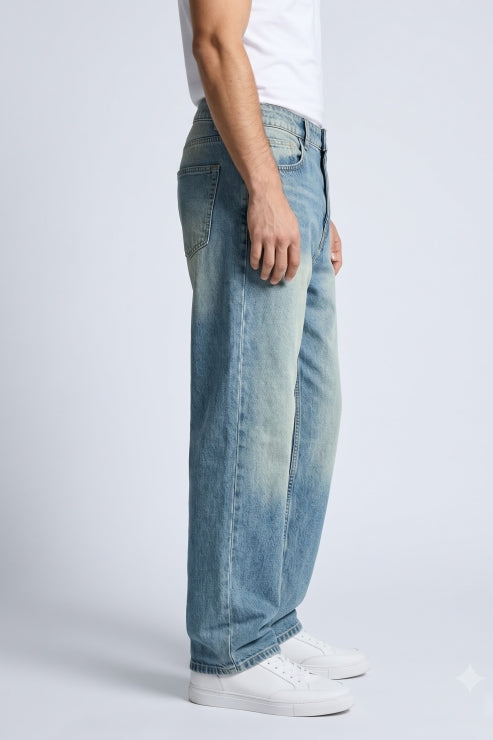 Straight Fit Denim Jeans - Vintage Wash