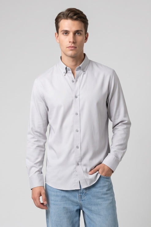 Silver Blended Fabric Regular Fit Shirt