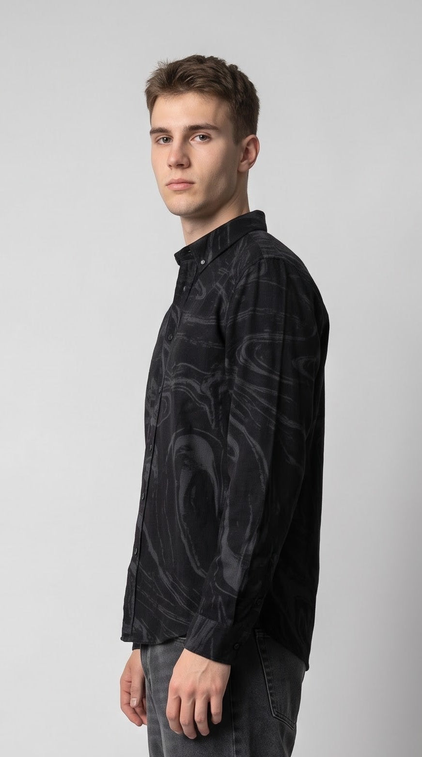Black Abstract Print Corduroy Shirt