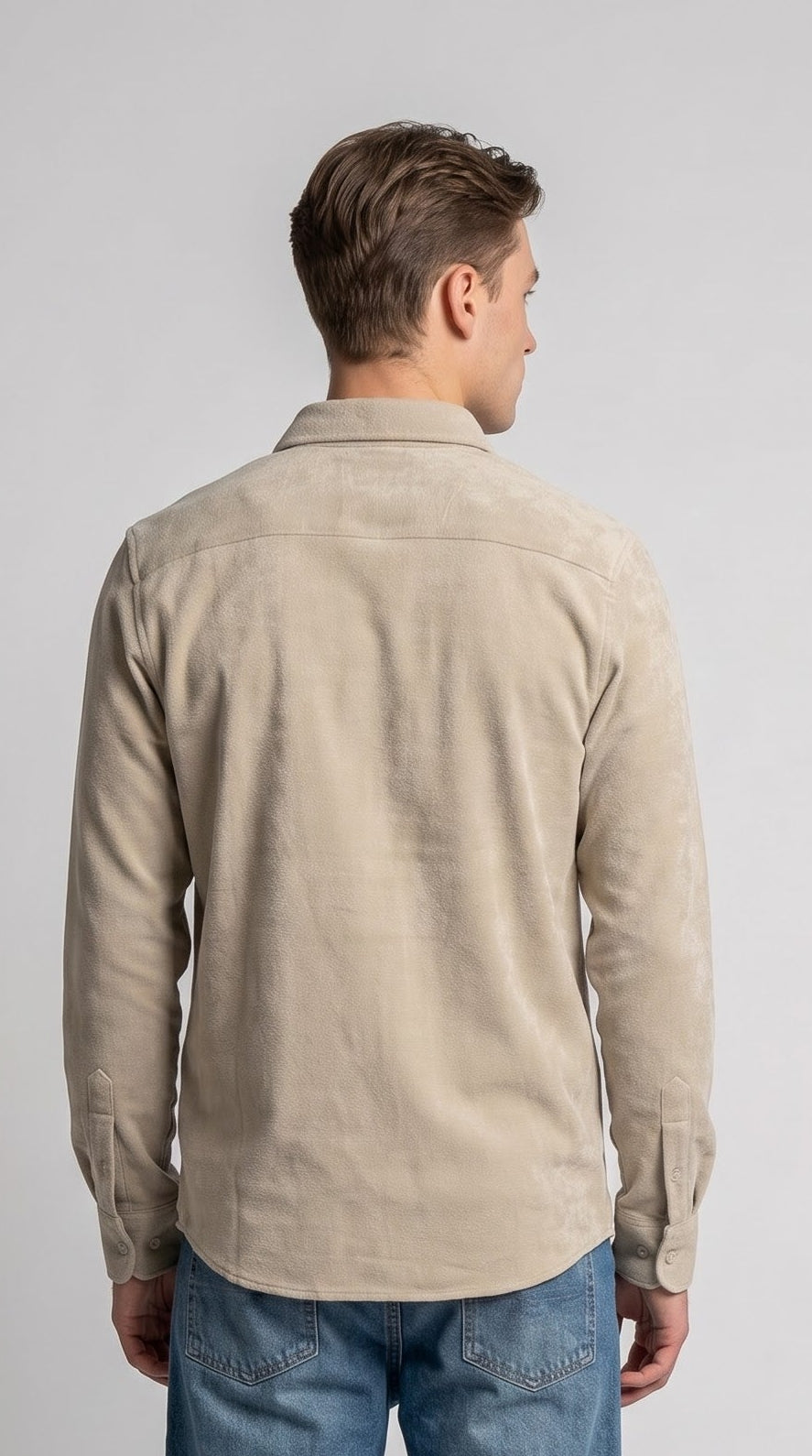 Solid Beige Corduroy Regular Fit Shirt