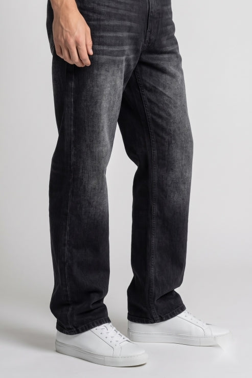 Straight Fit Denim Jeans - Washed Black