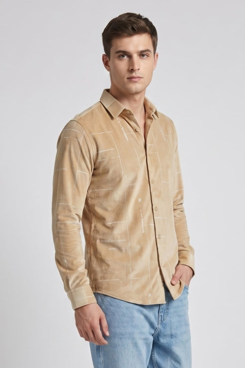 Muted Yellow Velvet Print Shirt