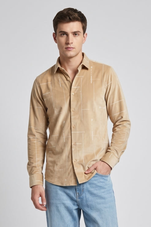 Muted Yellow Velvet Print Shirt