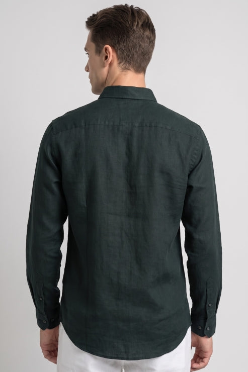 Dark Green Linen Regular Fit Shirt