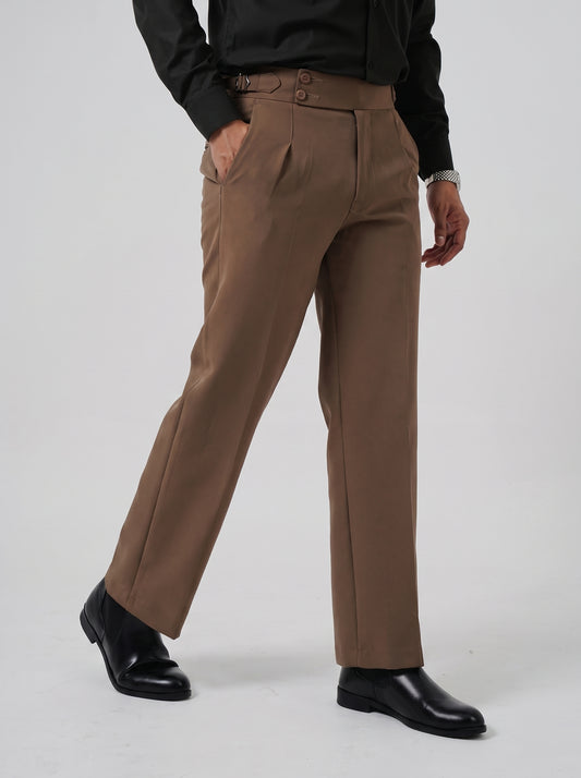 Pleated Peanut Brown Gurkha Straight fit Trousers
