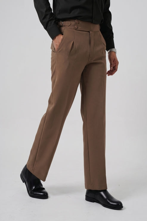 Pleated Peanut Brown Gurkha Straight fit Trousers
