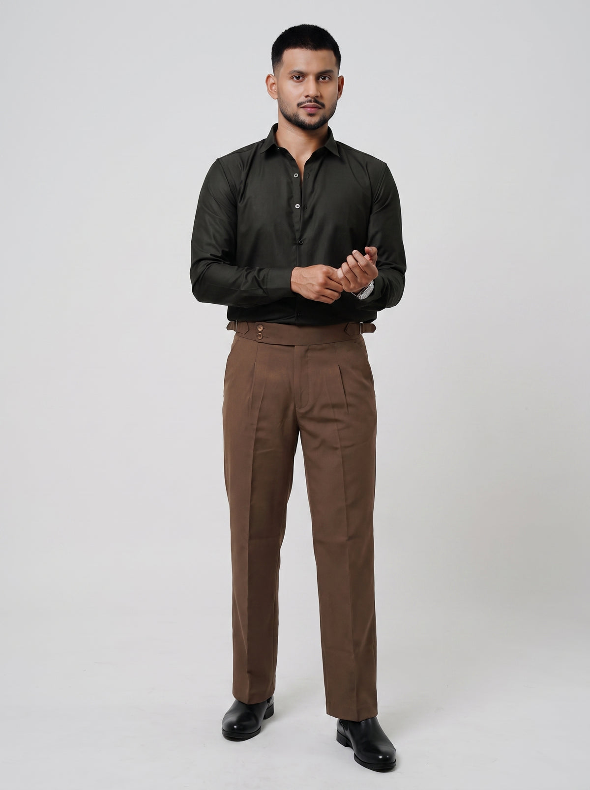 Pleated Peanut Brown Gurkha Straight fit Trousers