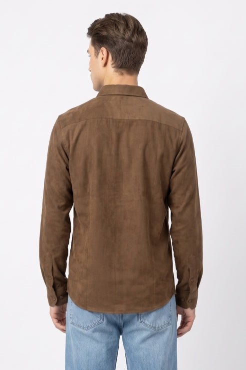 Brown Corduroy Regular Fit Shirt