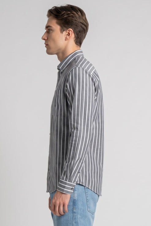 White Stripe Black Regular Fit Shirt