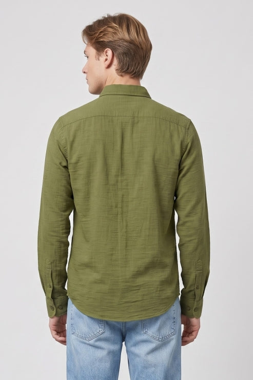 Sage Green Waffle Regular Fit Shirt