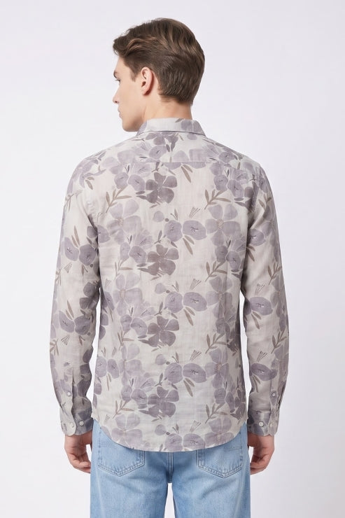 Abstract Floral Print Regular Fit Shirt