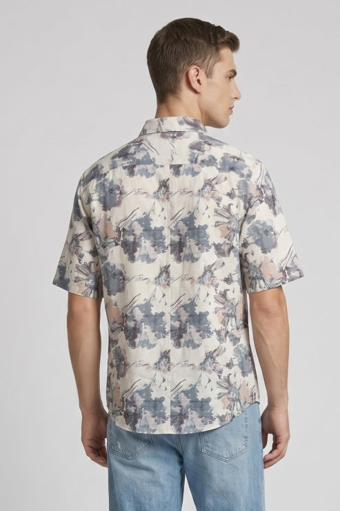 Abstract Floral Print Regular Fit Shirt