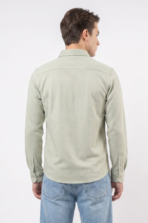 Pista Green Jacquard Regular Fit Shirt