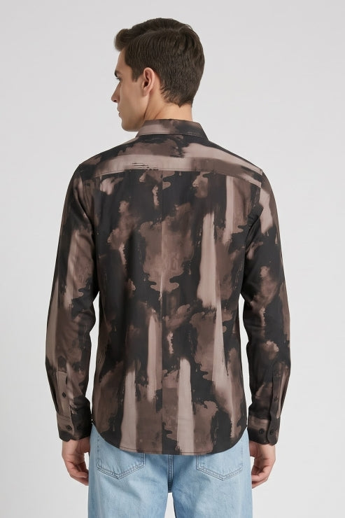 Abstract Brushstroke Printed Regular Fit Shirt