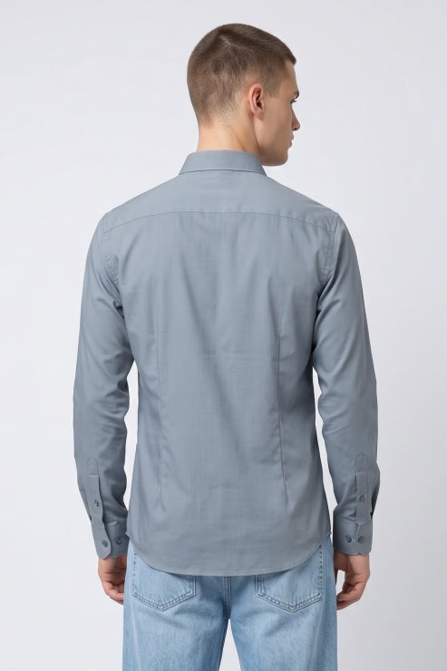 Silver Satin Regular Fit Shirt