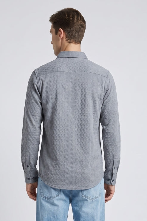 Grey Jacquard Regular Fit Shirt
