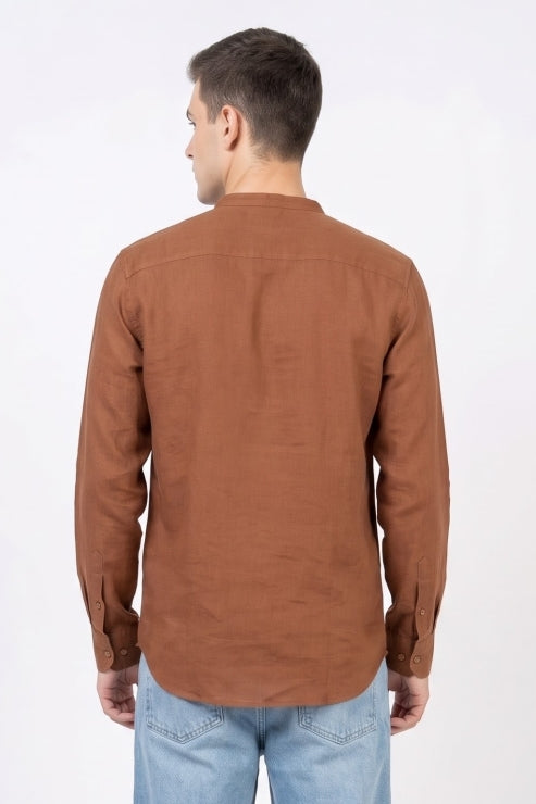 Rust Brown Mandarin Collar Shirt
