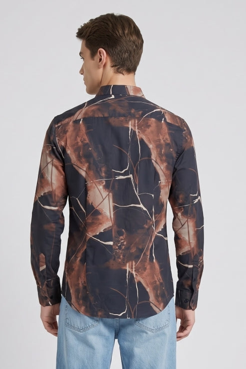 Abstract Marble Print Regular Fit Shirt