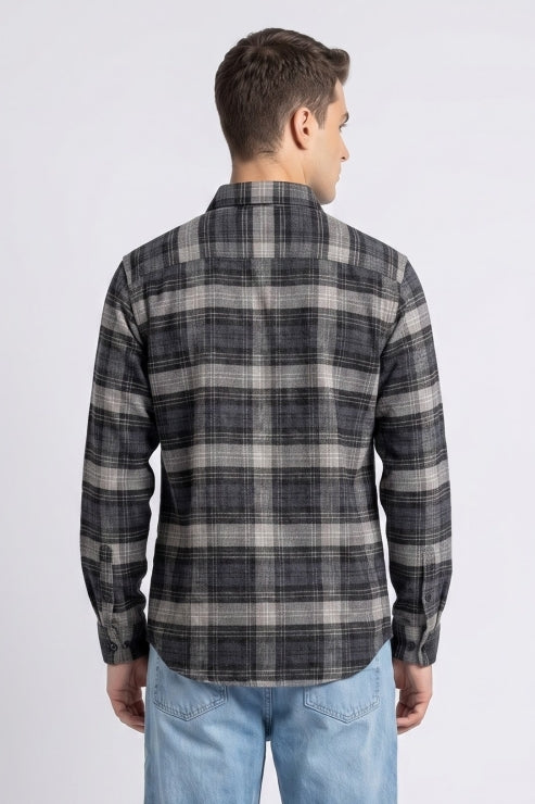 Dark Blue Brush Checks Shirt