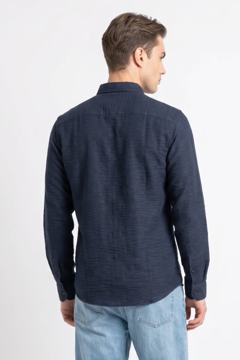 Navy Waffle Regular Fit Shirt