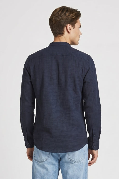 Midnight Waffle Chinese Collar Shirt
