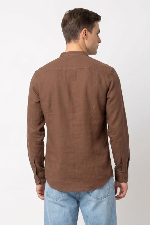 Brown Chinese Collar Regular Fit Shirt