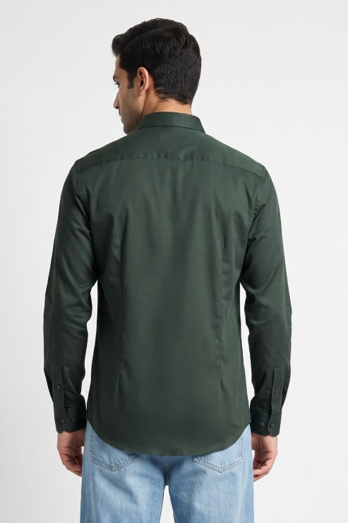 Dark Green Melange Regular Fit Shirt