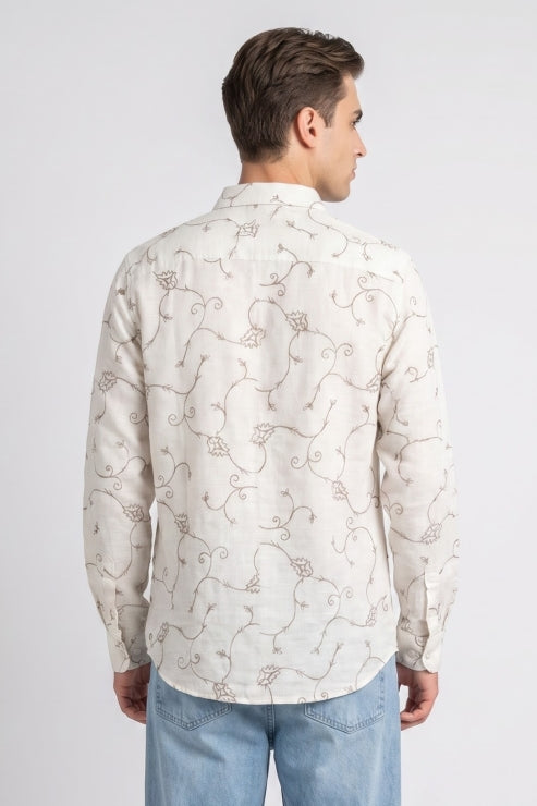 Abstract Symbol Embroidered Linen Shirt