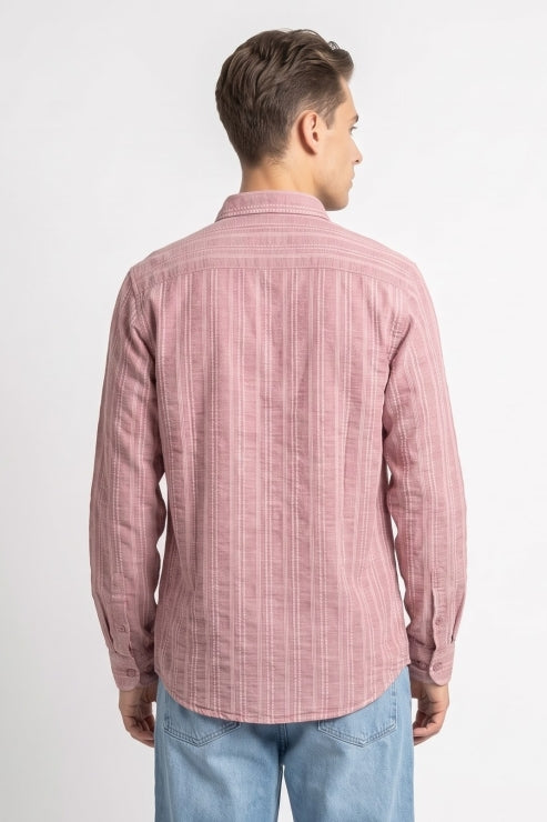 Pink Embroidered Stripe Regular Fit Shirt