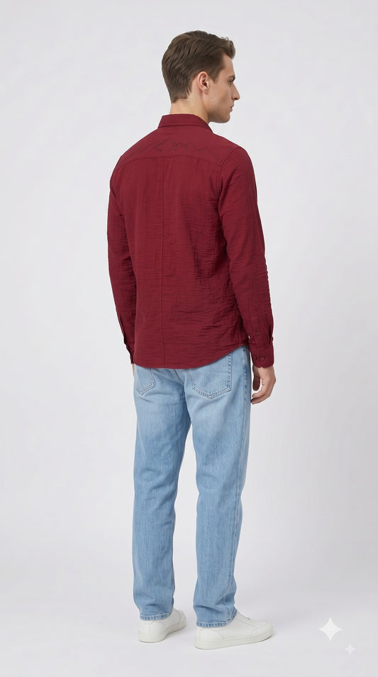 Red Waffle Regular Fit Shirt