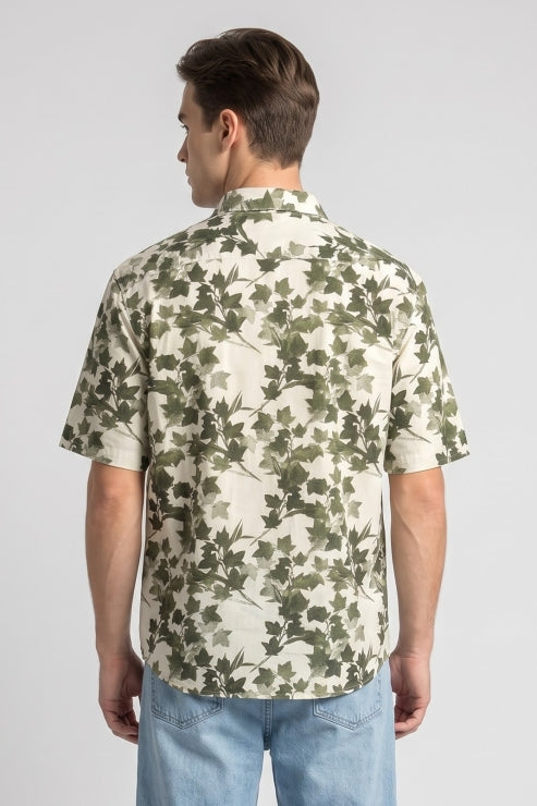 Abstract Floral Print Regular Fit Shirt