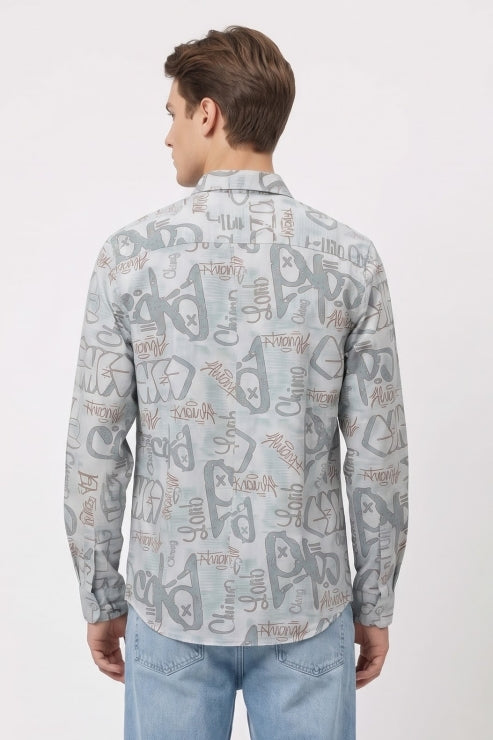 Abstract Floral Print Regular Fit Shirt
