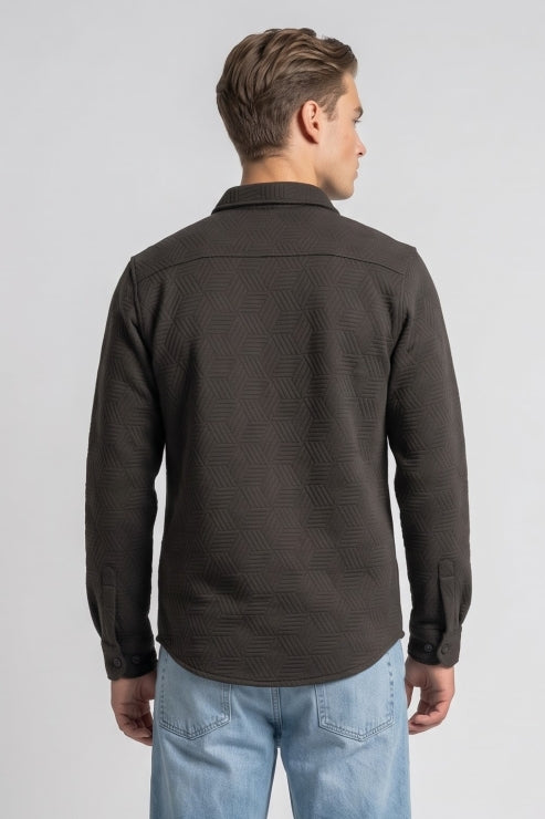 Brown Jacquard Regular Fit Shirt