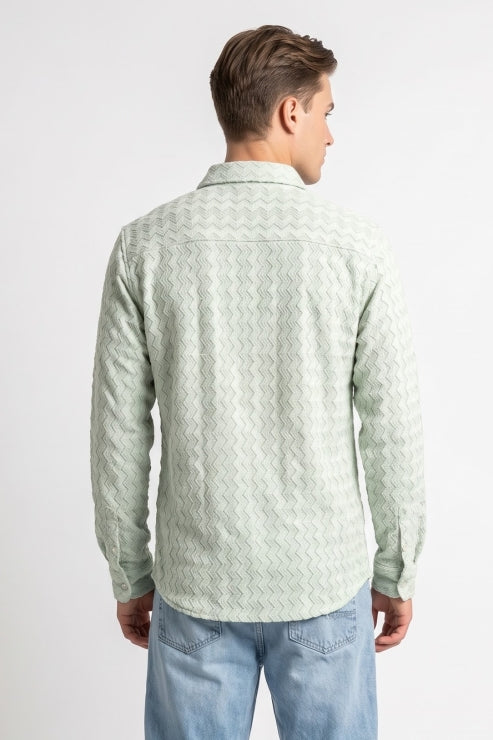 Pista Green Jacquard Regular Fit Shirt
