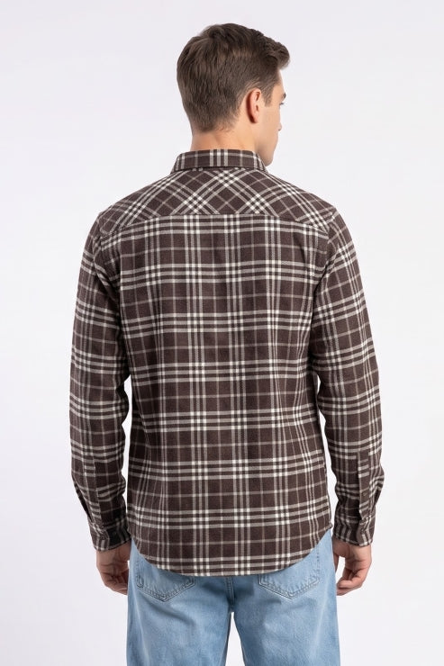 Dark brown Brush Checks Shirt