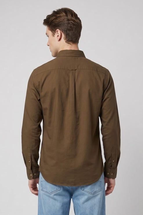 Earth Brown Poly Lycra Regular Fit Shirt