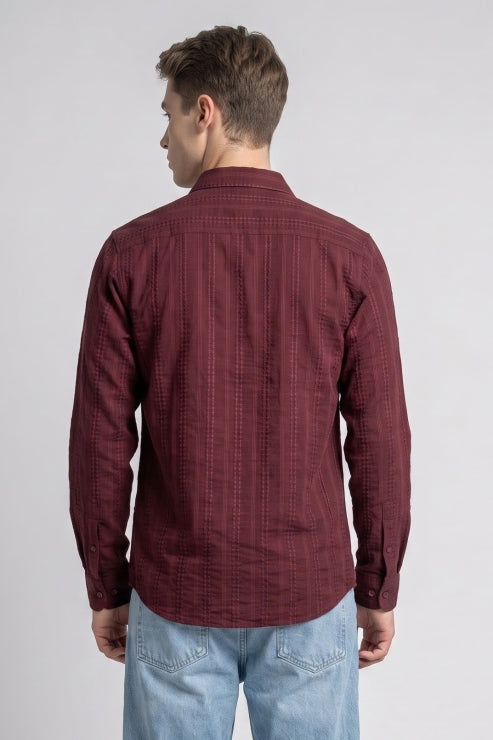 Red Embroidered Stripe Regular Fit Shirt