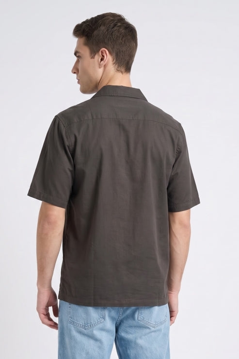 Brown Cuban Collar Regular Fit Shirt