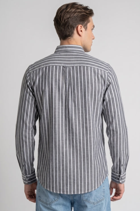 White Stripe Black Regular Fit Shirt