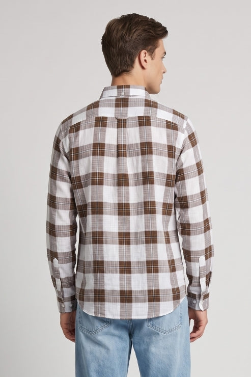Regular Fit Imported Fabric White /Brown Check Shirts