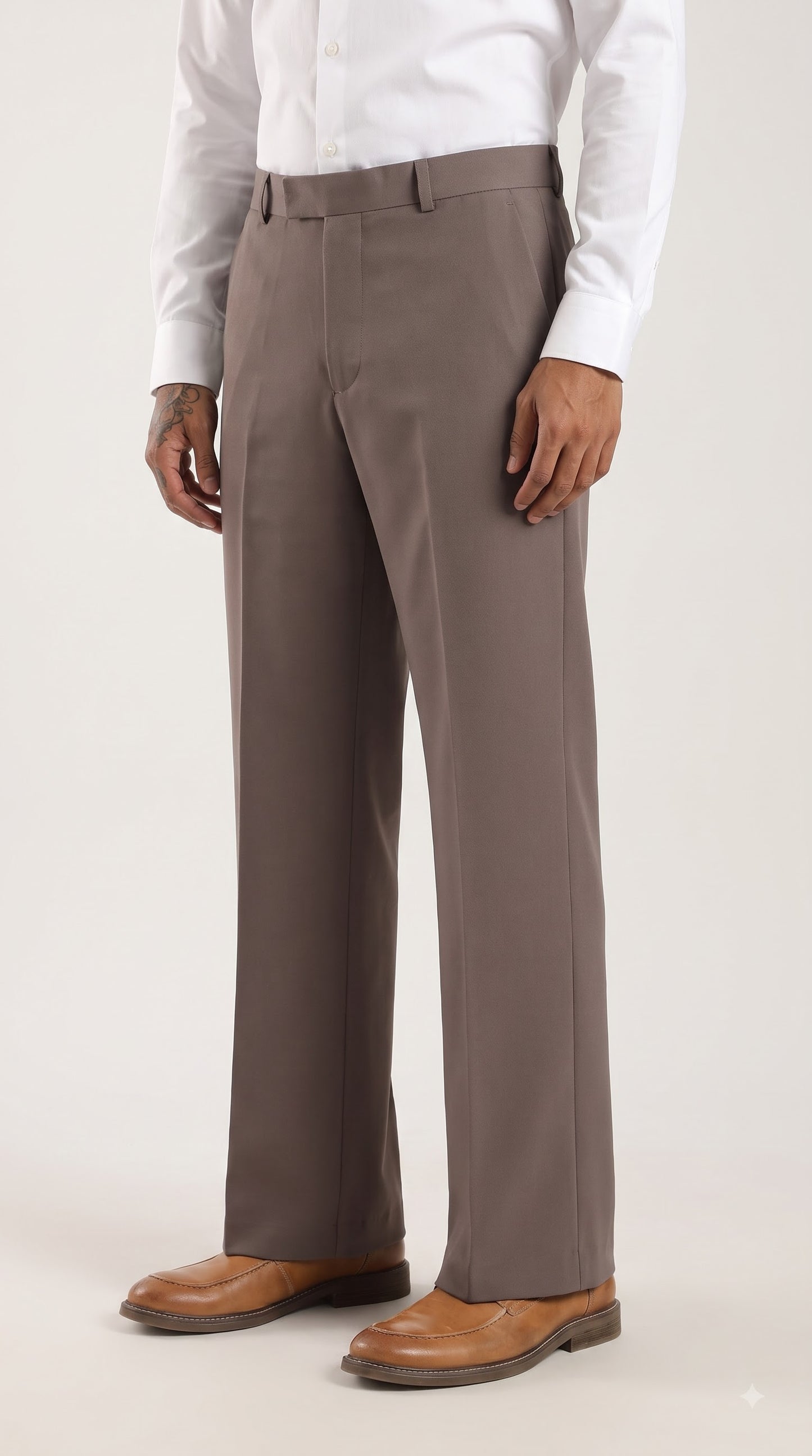 Taupe Tailored Bootcut Stretch Trousers